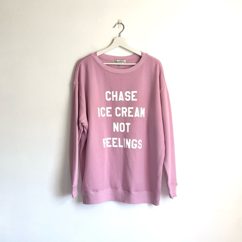 NWT Wildfox Pink “Chase Ice Cream Not Feelings” Crewneck Sweatshirt Size Small